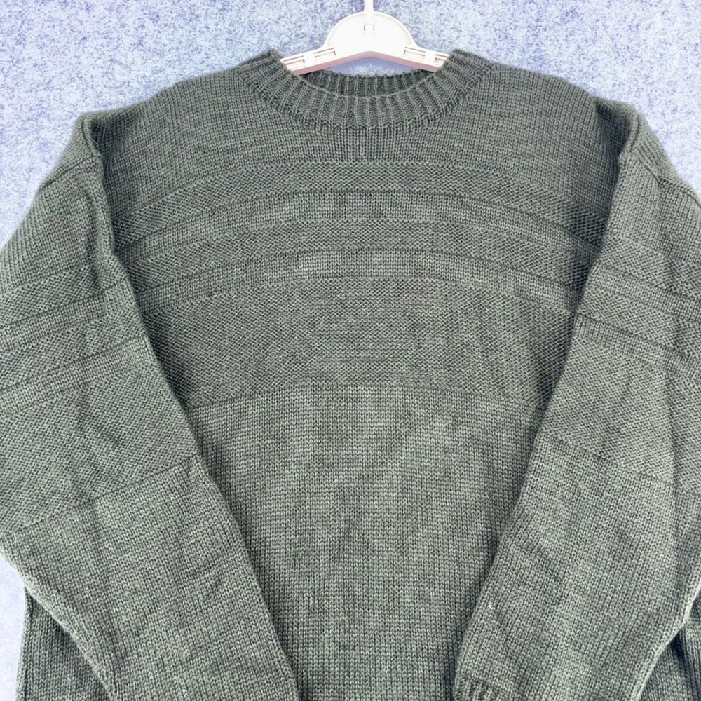 Carraig Donn Mens XL Merino Wool Sweater Olive Green Made in Ireland Crewneck